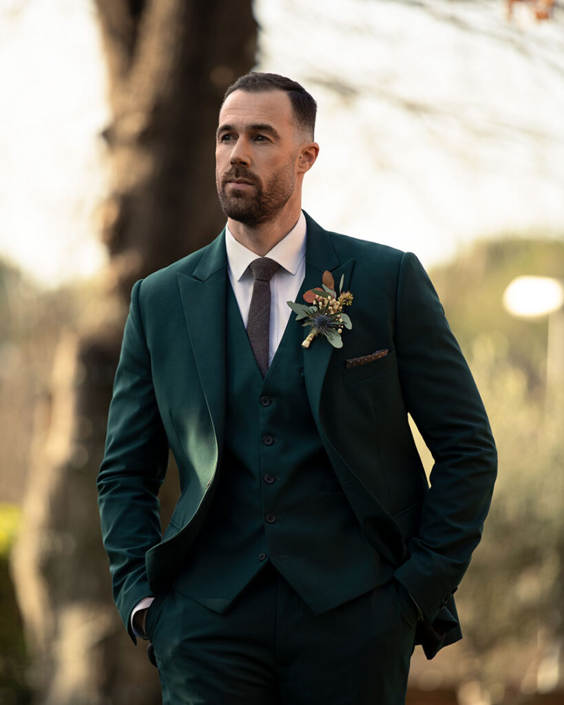 Styled and Bespoke sophisticated green wedding suit